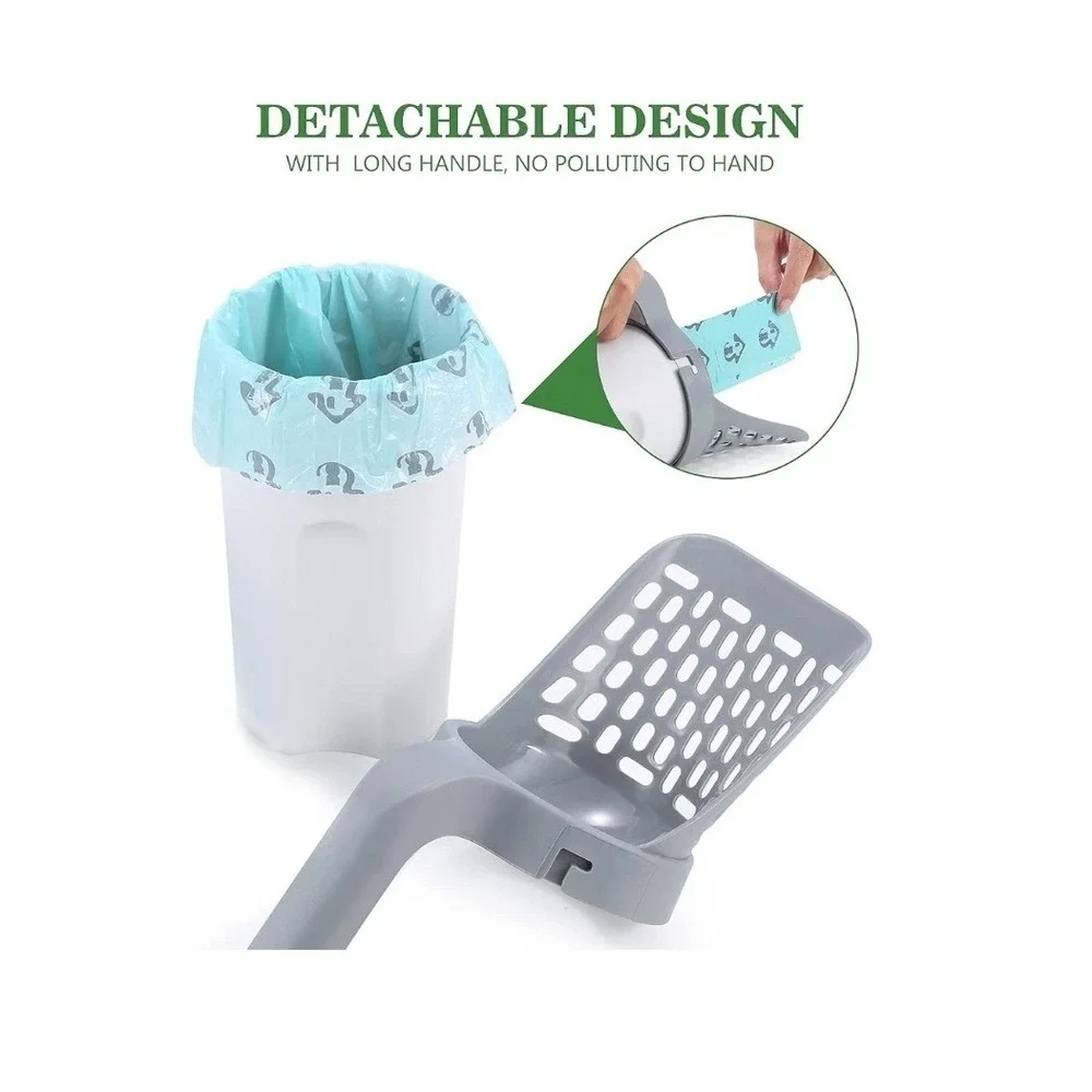 Cat Litter Scoop with Attached Waste Caddy 2-in-1 Detachable Sifter and bags new